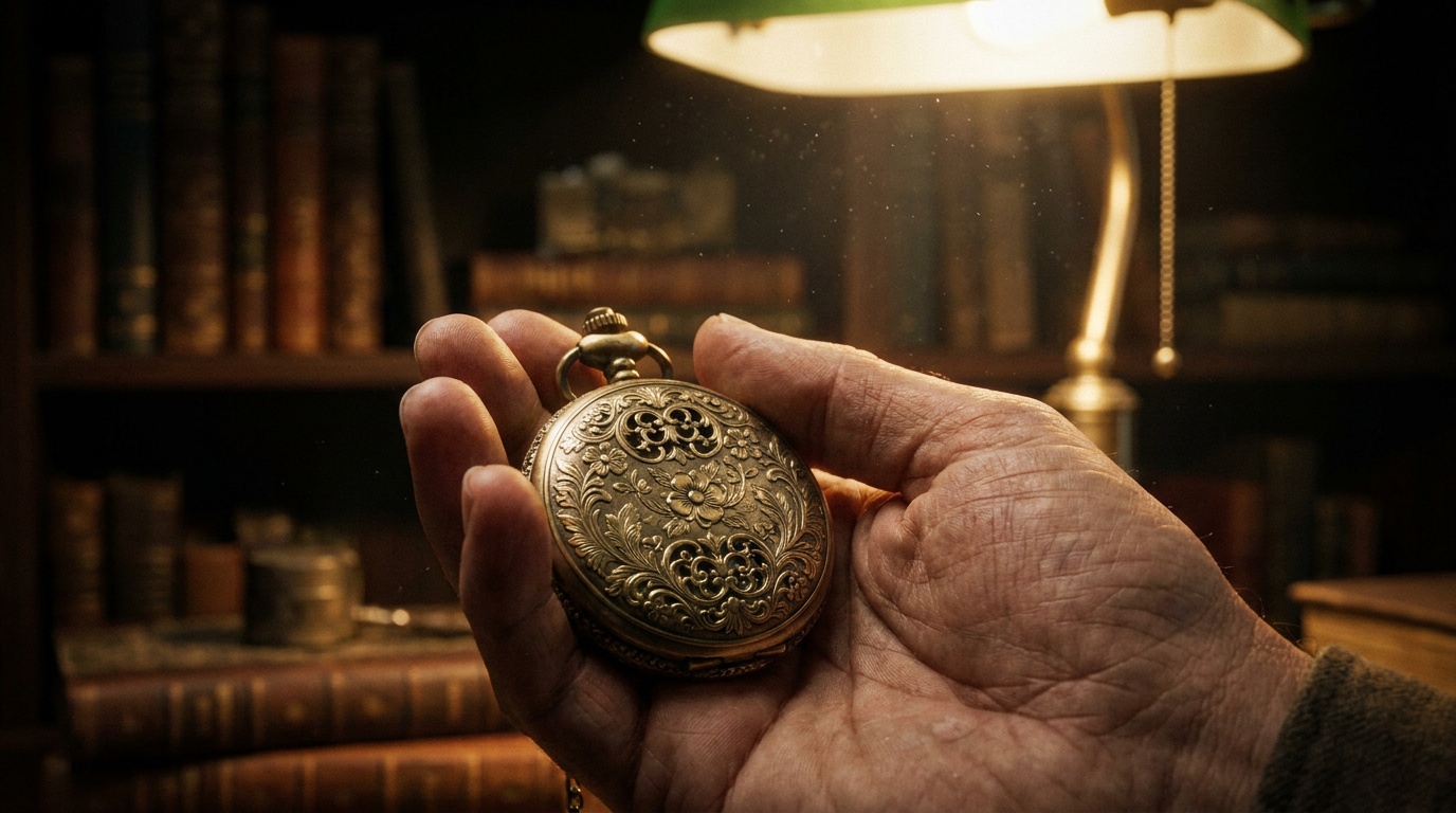 Nano Banana Pro — antique brass pocket watch macro still