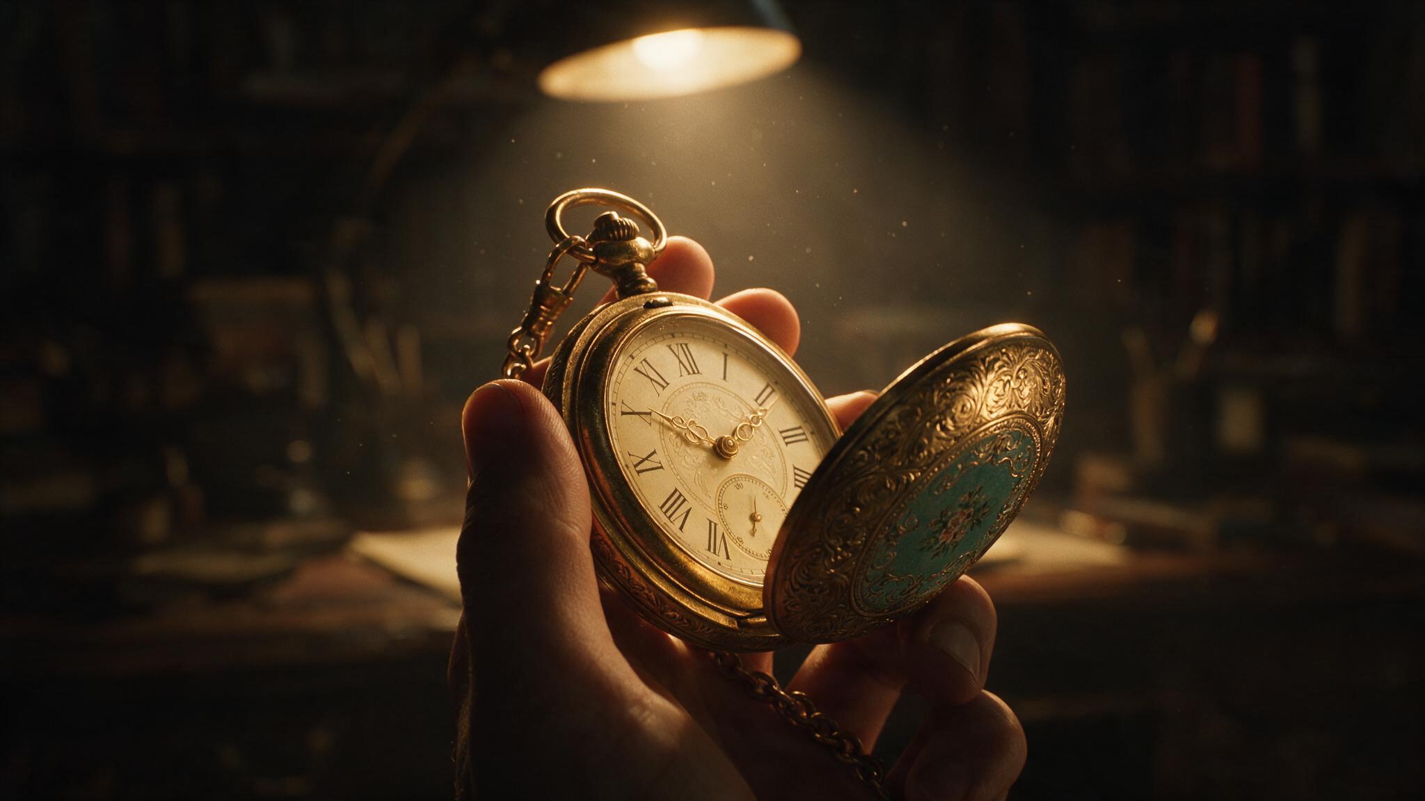 Seedream 5.0 Pro — antique brass pocket watch macro still